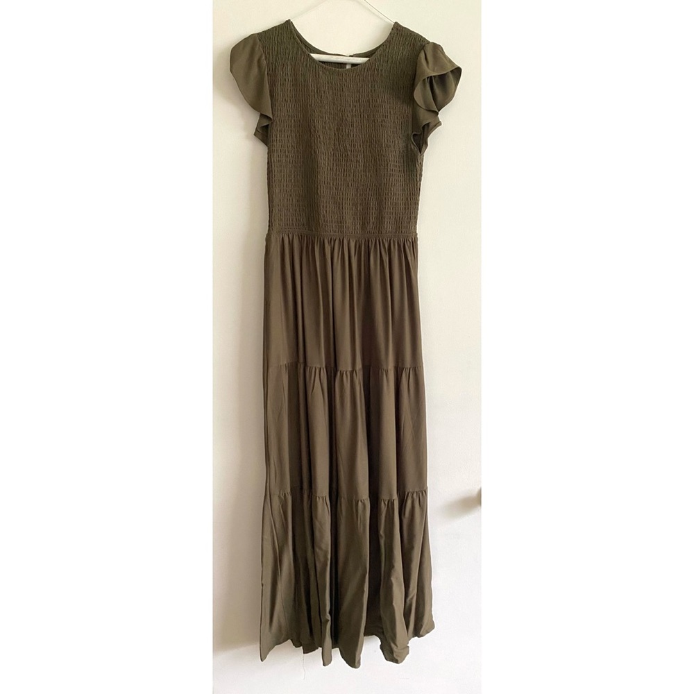 Boho Flutter Sleeve Smocked A-Line Midi Dress - Picture 3 of 5